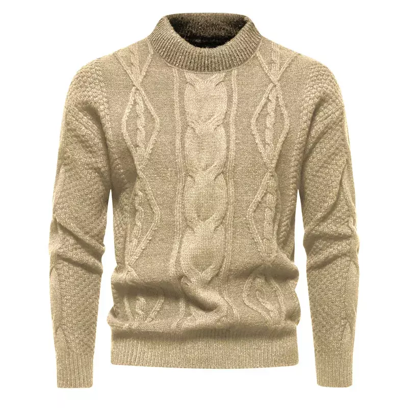 Suéter informal de Cuello medio alto para hombre, parte inferior de punto, flor trenzada sólida, otoño e invierno, nuevo