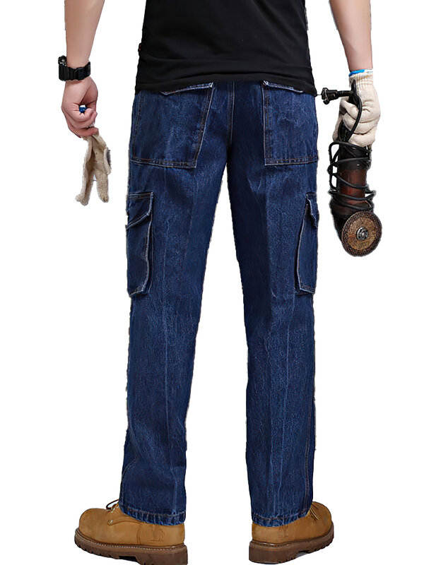 Прямые джинсы-карго, мужские хлопковые рабочие штаны, уличная тактика, прочные джинсовые длинные брюки, Повседневная Новинка 2023