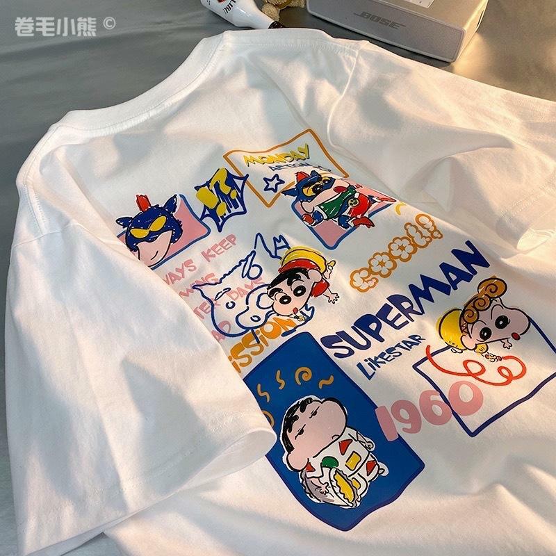 New Kawaii Cute Crayon Shin-Chan T-Shirt Summer Casual Short Sleeves Loose Couple Style Cartoon Anime Printed Top Birthday Gifts