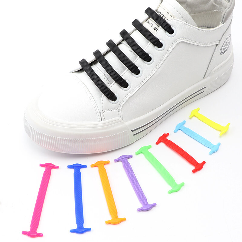 16 Buah Tali Sepatu Elastis untuk Sneakers Tali Sepatu Silikon Dapat Diregangkan Tanpa Tali Sepatu Dasi untuk Anak-anak Tali Sepatu Karet Tali Sepatu