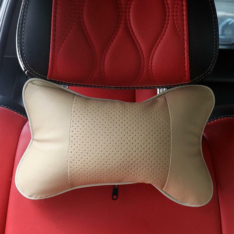 Almohada para el cuello del asiento del coche, cojín de cuero PU, extraíble, cómodo, protección para el cuello, suave