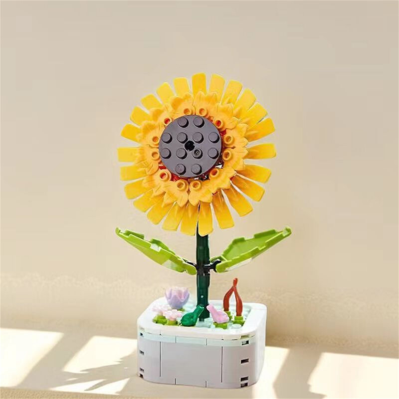 Ramo de bloques de construcción modelo 3D, Mini flores de la suerte, montaje de bricolaje, ladrillo, decoración del hogar, planta en maceta