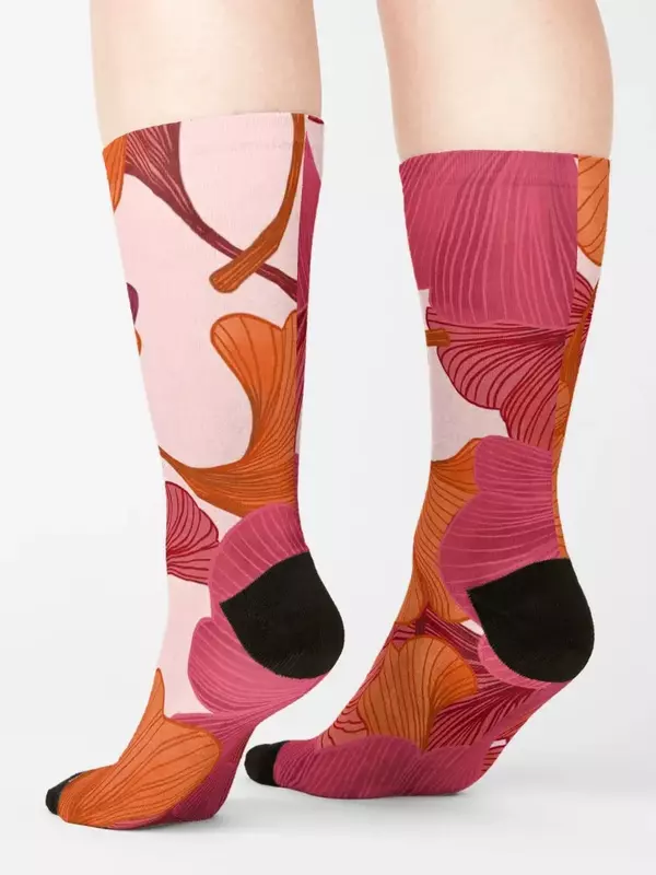 Ginkgo deixa meias para homens e mulheres, outono, caminhadas, meias felizes, presente de Natal