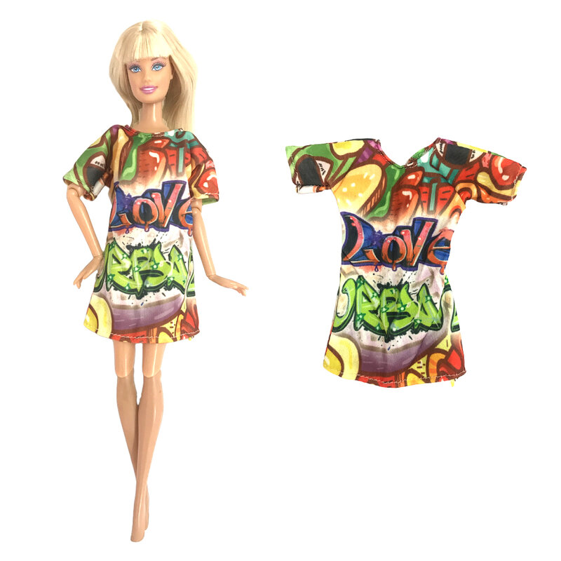 NK Offizielle Fashion Gradienten Kleid Graffiti Rock Sommer Kühlen Täglichen Verschleiß Outfit Kleidung für Barbie Puppe Zubehör Mädchen Spielzeug