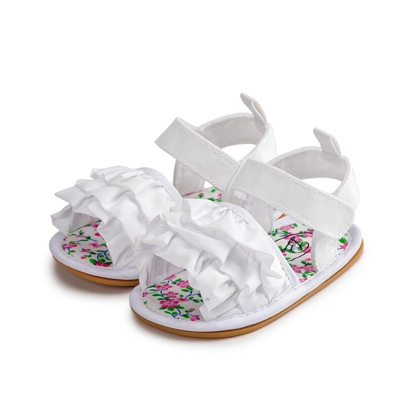 Sandalias antideslizantes con suela de goma suave para niña, zapatos de cuna, primer par de recién nacidos, flores destrozadas, Verano