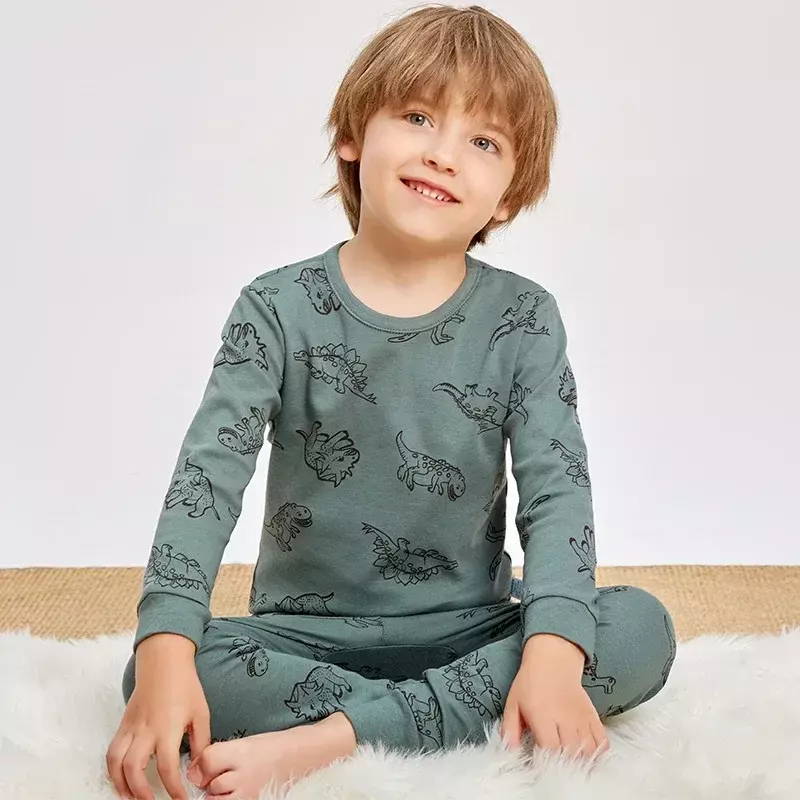 Детские пижамные комплекты из 100% хлопка, осенне-зимние детские пижамные костюмы с мультяшным рисунком, теплая одежда для сна с длинным рукавом для детей, детская одежда