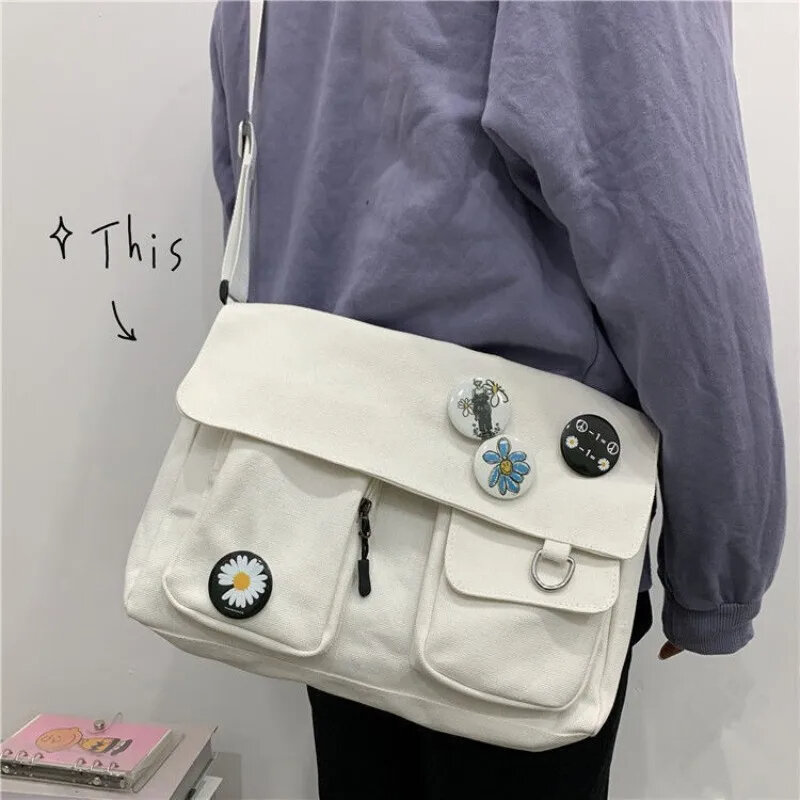 Schattige Canvas Tas Wilde Student Vrouwen Handtassen Schoudertas Vrouwelijke Japanse Harajuku Diagonale Crossbody Tassen Voor Meisje Buidel Bolsas