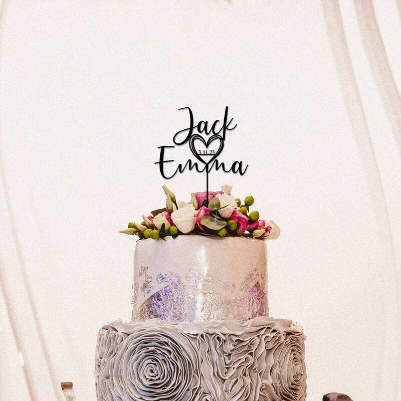 Topper de pastel de boda personalizado con fecha, Decoración de Pastel de fiesta rústica de boda con escritura personalizada, Toppers de acrílico