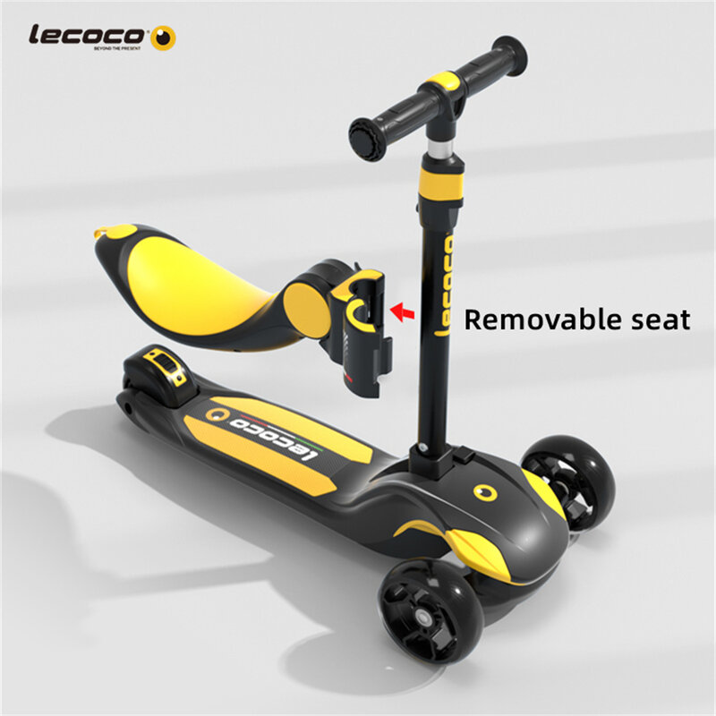 Lecoco-Scooter Dobrável de 3 Rodas para Crianças, 3 em 1, Altura Ajustável, Assento Removível, Deck Anti-Slip, Easy Turning, Folding Kick Scooter