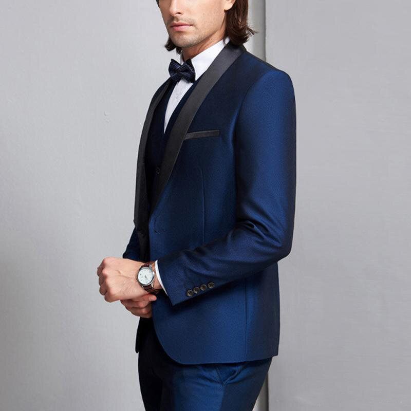 Najnowszy projekt garnitury ślubne Slim Fit smokingi dla pana młodego garnitury biurowe formalny nosi garnitury drużbów z klapami (kurtka + spodnie + kamizelka)