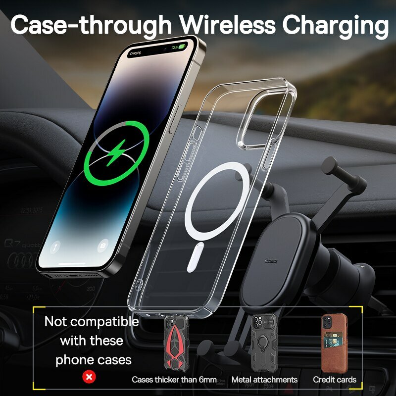 Baseus-Suporte do telefone do carro, carregador sem fio, carregador de carro, ventilação de ar, carregamento rápido, suporte Xiaomi, Huawei, iPhone 12, 13, 14