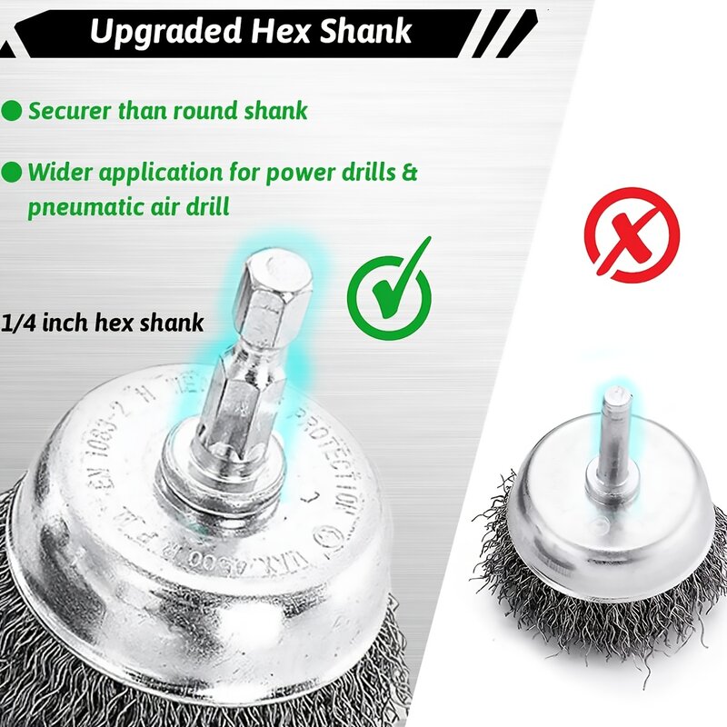 Wire Brush Wheel Cup Brush Set 10 Pack,Wire Brush for Drill 1/4 Inch Hex Shank 0.012 Inch Coarse Carbon Steel Crimped Wire Wheel