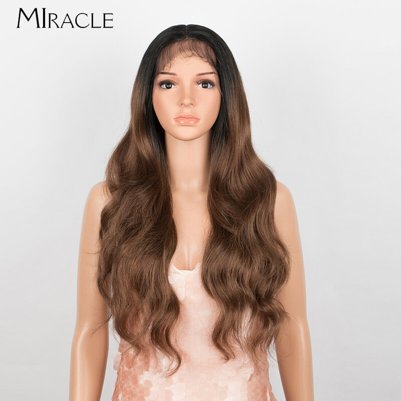 MIRACLE Body Wave Wig sintetik berenda depan Wig pirang Ombre untuk wanita Wig sintetis 26 inci rambut palsu Cosplay tahan panas