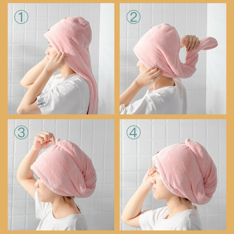 Microfiber Hair Towel Care Cap with Button Super Absorbent Hair Towel Wrap Fast Drying Hair Wraps Women Bathroom Accessories