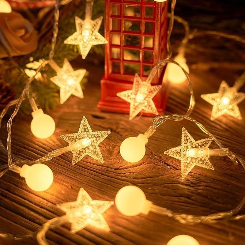 أضواء سلسلة الثلج المرصعة بالنجوم ، بطارية تعمل بالطاقة ، مصباح سلسلة في الهواء الطلق ، حفلة عيد الميلاد ، حديقة ، المنزل ، ديكور الزفاف ، أضواء الجنية ، 1.5 متر