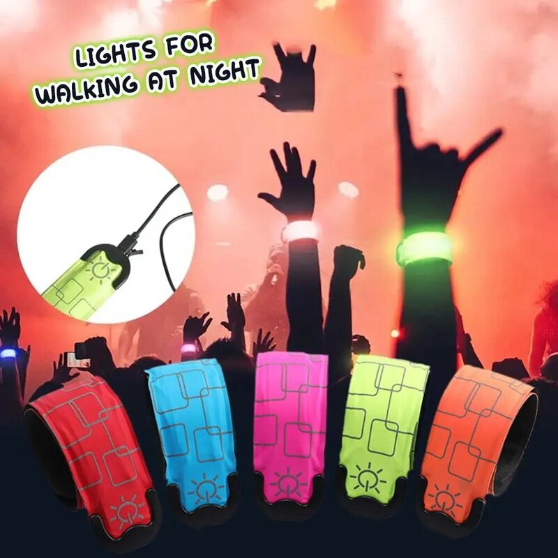 Braçadeira luminosa LED para corrida noturna, faixa luminosa do braço, recarregável, ao ar livre, aviso, palmas