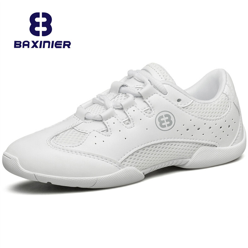BAXINIER Girls White Cheerleading Shoes Lightweight Youth Cheer Competition Sneakers Kids Breathable Training Dance Tennis Shoes