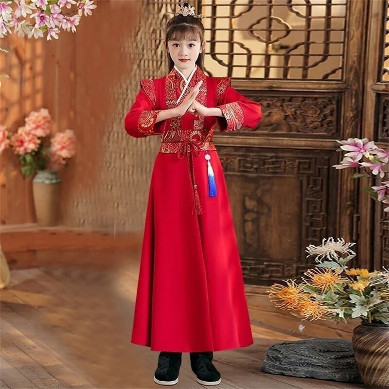 Kinder Unisex traditionellen chinesischen Stil Junge altes Kostüm Hanfu modifizierte Tang Kostüm Neujahr Performance Kostüm