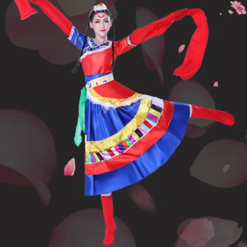 أزياء أداء رقص تبتية عالية الجودة ، مجموعة رقص مربعة ، عرقية ، مباركة ، رياح ، مجموعة Zhuo Ma