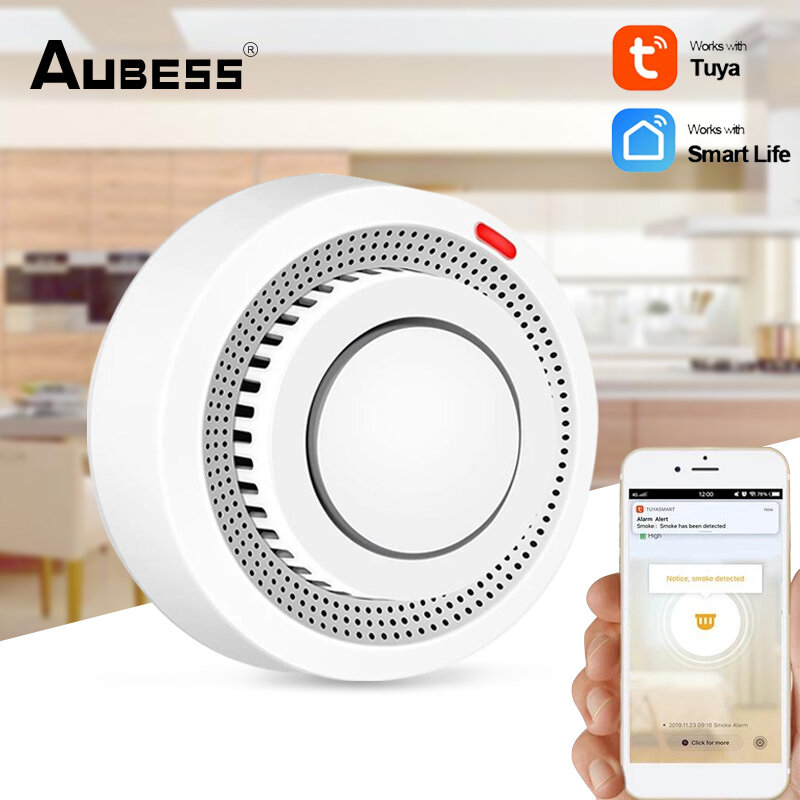 Tuya Sensor deteksi asap Alarm asap WiFi Smart Life APP Remote Control deteksi sensitivitas tinggi daya lebih rendah rumah pintar
