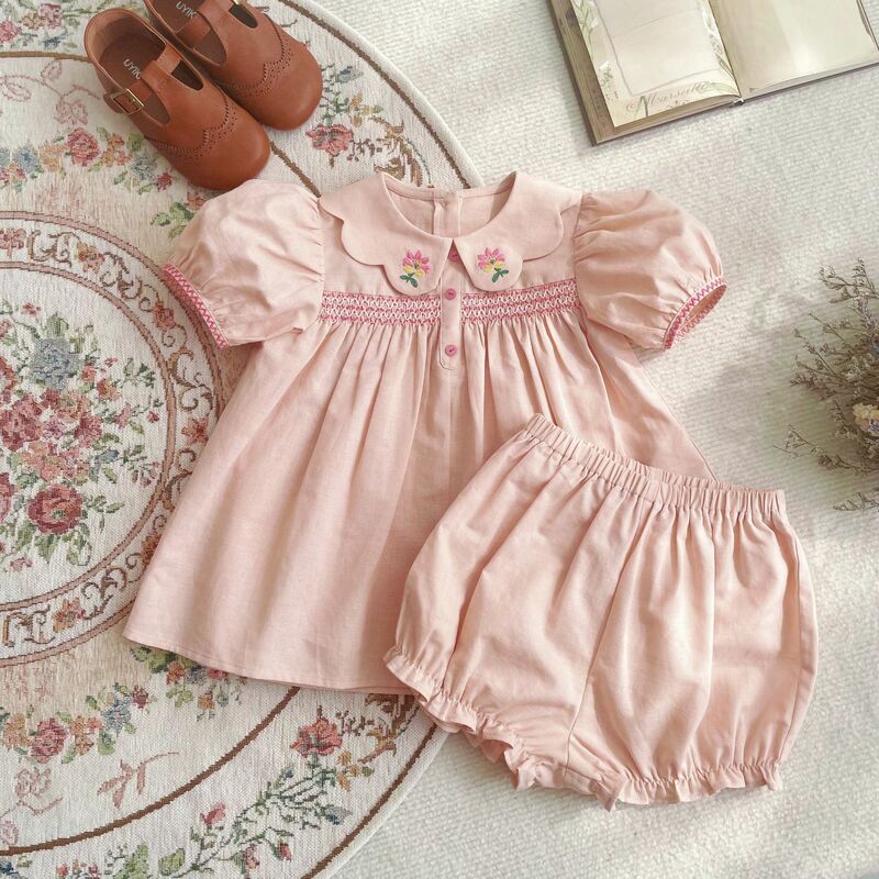 2024 Apolina Kids Girls Dress Baby Tops APO Girl Embroidery Princess Dress Spring Tee Blouse Pants INS Children's Sets Clothes