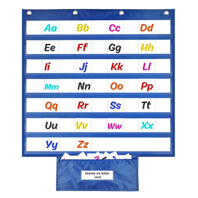Tabla de bolsillo con tira de frases, tabla de Horario Visual de 71 bolsillos, tabla colgante azul para aula, suministros de enseñanza para escuela en casa