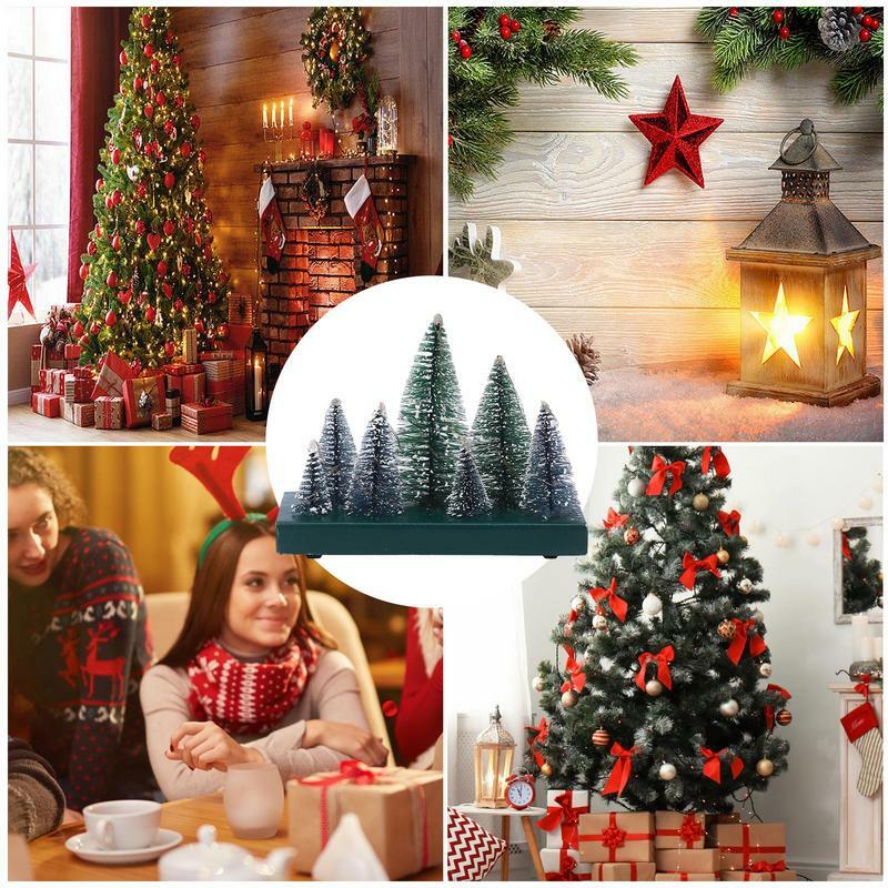 Маленькая Рождественская елка для стола, крошечное искусственное дерево, Комбинированные Украшения, красочная светодиодная лампа, игла для декора дерева