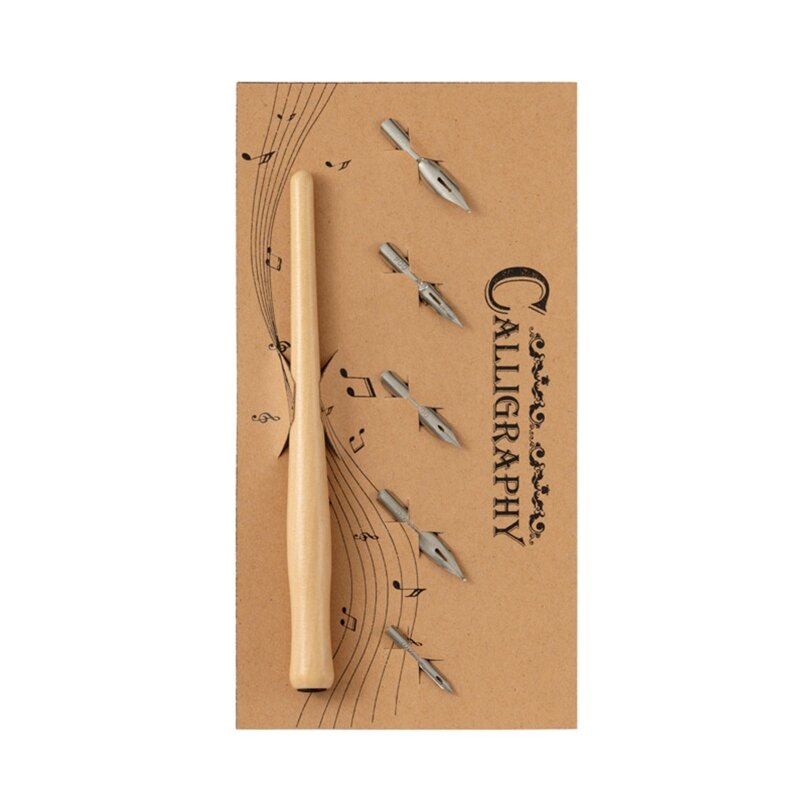 K1AA Набор антикварных перьевых ручек, 5 сменных перьев, набор деревянных ручек для каллиграфии для начинающих