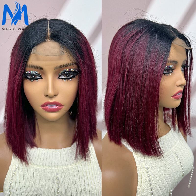 2X6 Lace Closure Rechte Bob Virgin Hair Pruik T1b/99j Kleur Menselijk Haar Pruik Pretokkelde Brazilian Remy Virgin Haar Pruik Voor Vrouwen