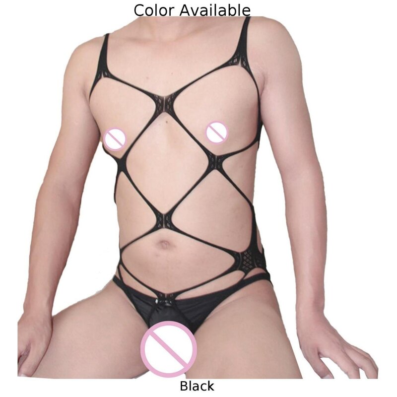 Combinaison sexy en maille pour hommes, sous-vêtements transparents et assiste, bas de corps transparents, collants en résille, costume de batterie transparent, lingerie 7.0