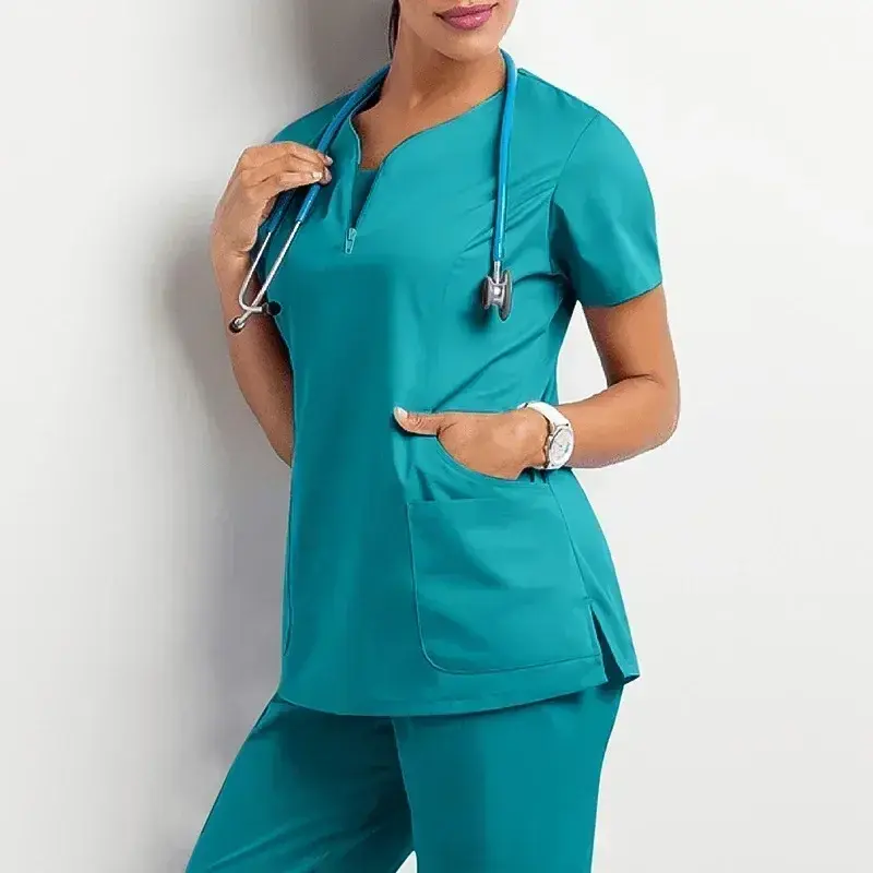 Nurse Women Casual Short Sleeved Apparel Top Pharmacy Working Medical Hospital Doctor Nursing Uniform V-neck Jogger
