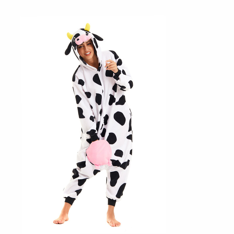 Erwachsene Kuh Stram pler Pyjama für Frauen und Männer einteilige Pyjamas Halloween Weihnachten lustige Cosplay Tiere Homewear Overalls