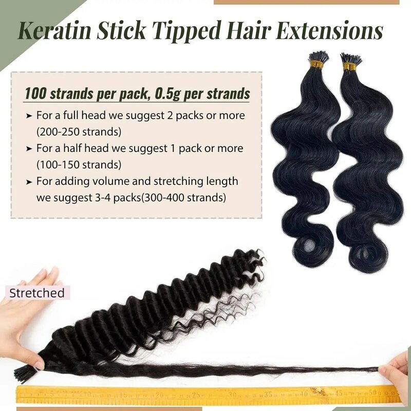 I Tips-Extensiones brasileñas rectas para mujer, cabello humano Natural, negro, 50g, # 1B