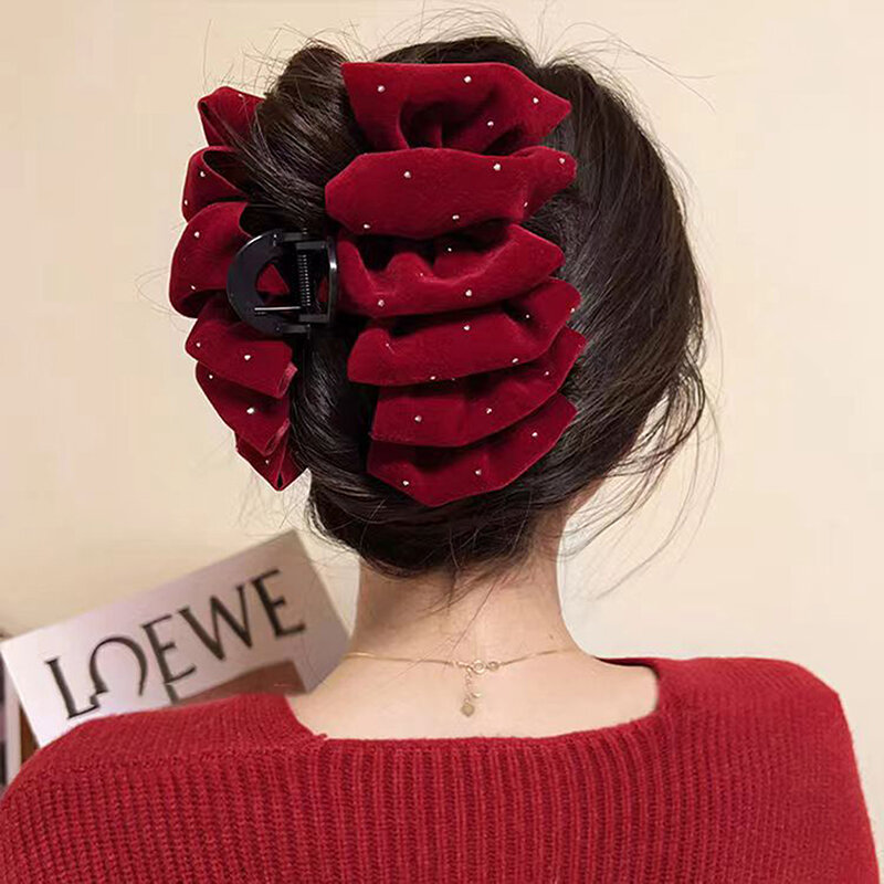 1 pz nero rosso velluto fiocco forcina per le donne principessa testa afferrare artigli per capelli copricapo grandi fermagli per capelli accessori per capelli della ragazza