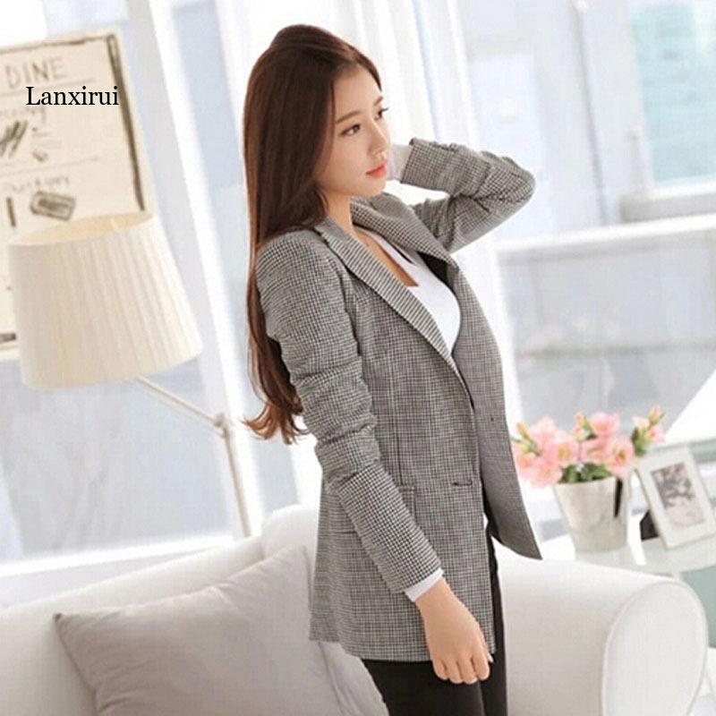 Moda feminina blazers xadrez e jaquetas terno trabalho de manga longa alta qualidade código grande casual feminino outerwear wear para trabalhar casaco