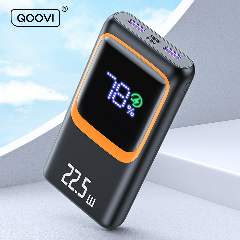 QOOVI Power Bank 20000mAh External Large Battery Capacity PD 22.5W Fast Charging Portable Charger Powerbank For iPhone Xiaomi