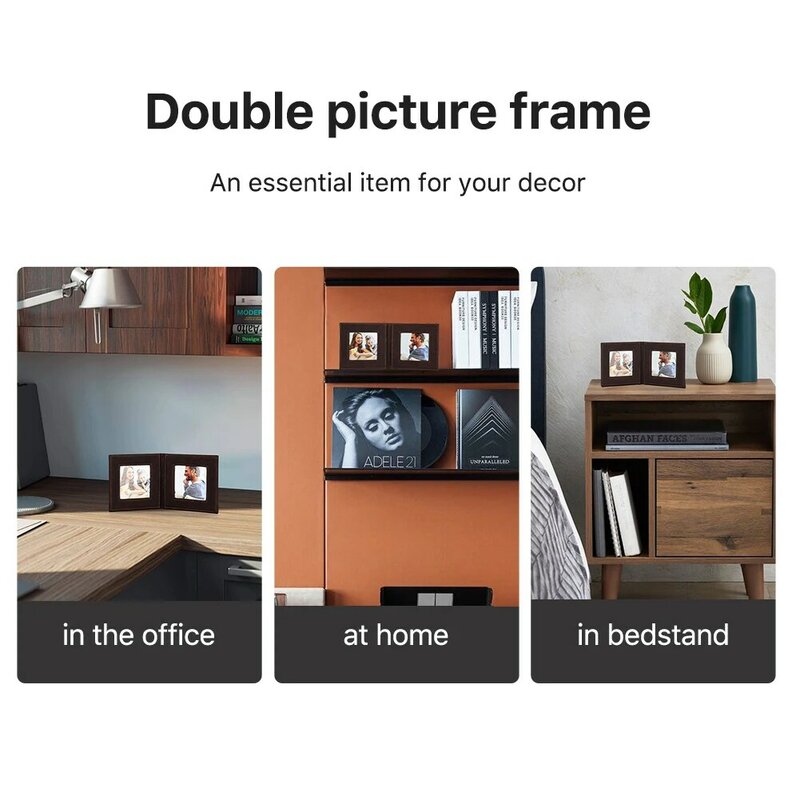 Retro Dubbele Fotolijst Opening Vouwen Collage Foto Houder Lederen Foto Stand Voor Desktop Display Home Decoratie