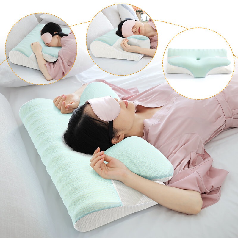 Almofada de espuma ortopédica, rebote lento, travesseiro em forma de borboleta para dor no pescoço, macio, relaxe, cervical, pescoço, maca