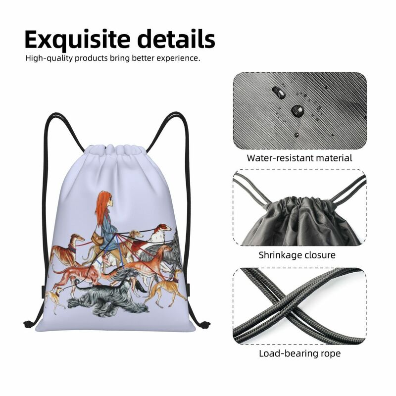 Walking The Sighthounds Drawstring Backpack Sports Gym Bag for Men Women Whippet Greyhound Dog Shopping Sackpack