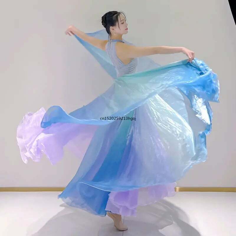 Vestido de Ballet de gasa para mujer, falda de tul, disfraces de baile, vestido de entrenamiento para adultos, vestido de práctica de danza del vientre de 360 grados
