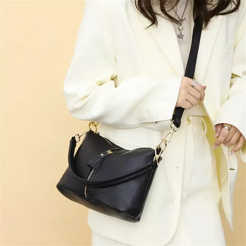 High Quality Solid Color Cowhide Female Messenger Tote Sac Luxury Genuine Leather Women Handbag Shoulder Crossbody Bag for Wome
