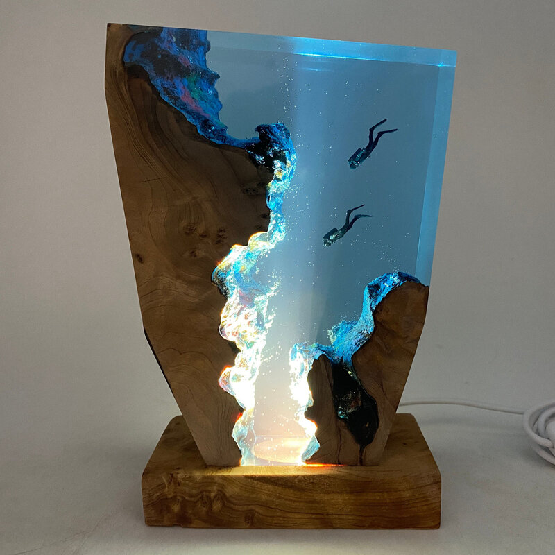Organizm świata na dnie morskim żywiczny lampa stołowa świecąca lampa artystyczna dekoracja do nurkowania odkrywanie jaskini lampka nocna z USB ładunek