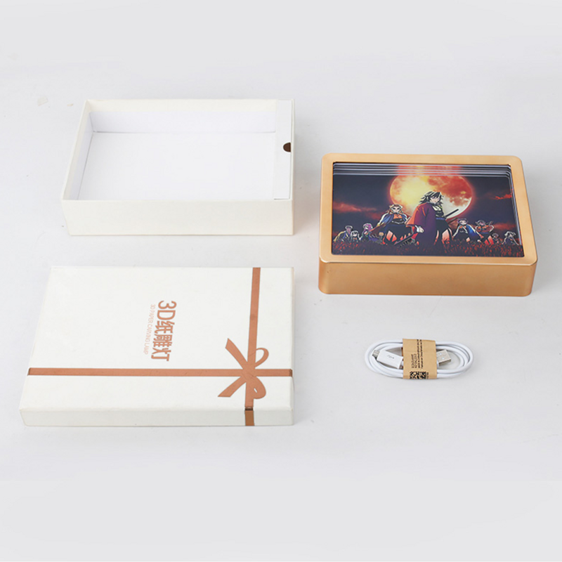 Caja de luz Led de Anime Demon Slayer, lámpara de tallado de papel, marco de caja de sombra, lámpara de mesa de luz nocturna para niños, decoración de habitación, regalo de amigos