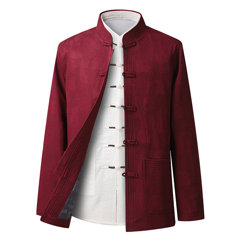 Chinesischen Traditionellen Retro Tang Top Kleiden Mantel Mann Langarm Tang Anzug Stehkragen Jacke Orientalischen Baumwolle Kung Fu Hemd