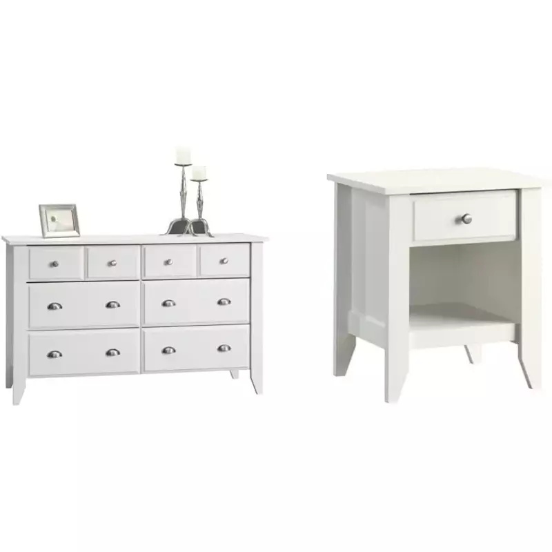 Shoal Creek Dresser, length 54.65 inches x width 18.43 inches x height 33.03 inches, soft white finish, suitable for bedrooms