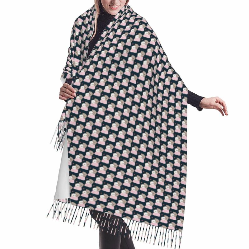 Bufanda con borlas para mujer, chales suaves y versátiles, a la moda, con patrón de gato abrazando, de Goma y melocotón, para invierno