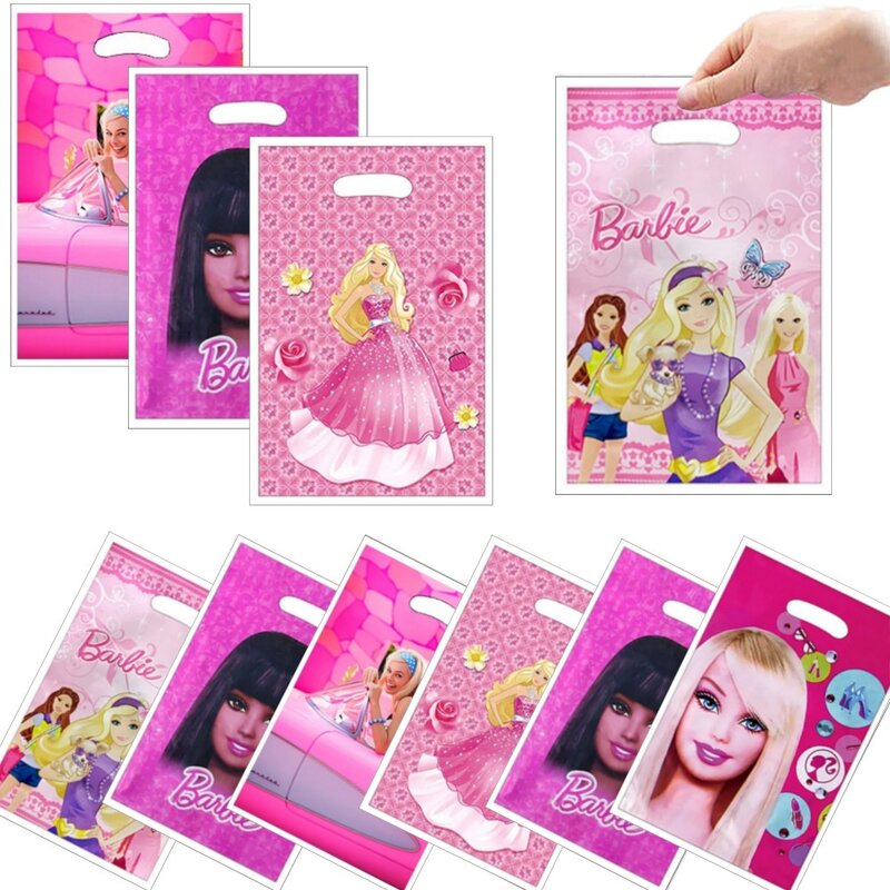 10/20/30pcs Barbie dekoracje na imprezę urodzinową różowa księżniczka z motywem worek na łup na cukierki prezent dla dzieci dziewczynki Baby Shower artykuły na przyjęcie