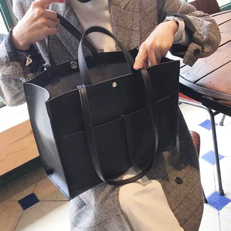Luxury Design PU Leather A4 Tote Bag Woman Fashion 14 Inch Laptop Bag Large Capacity Casual Business Daily Shoulder Bags Handbag