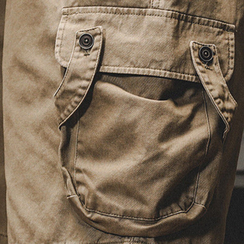 Pantalones cortos con múltiples bolsillos para hombre, ropa de calle de algodón, holgada y ancha, color caqui, Y2k