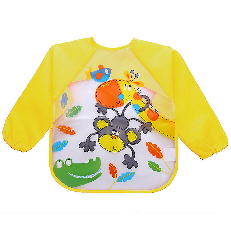 Impermeável manga comprida avental para criança infantil, babadores, blusa de alimentação infantil, vestir reverso, roupas de jantar